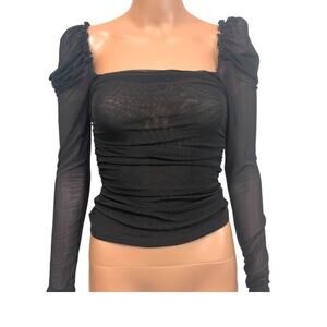 new Floerns small square neck puff sleeve ruched sheer top TLS2 3554